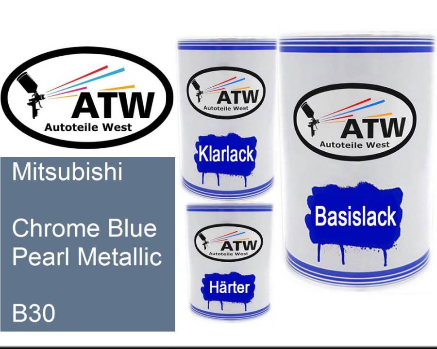 Mitsubishi, Chrome Blue Pearl Metallic, B30: 500ml Lackdose + 500ml Klarlack + 250ml Härter - Set, von ATW Autoteile West.